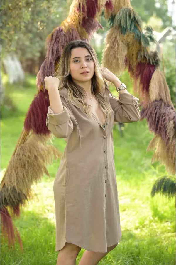 ŞULE KAPÜŞONLU  ELBİSE - TOPRAK RENGİ