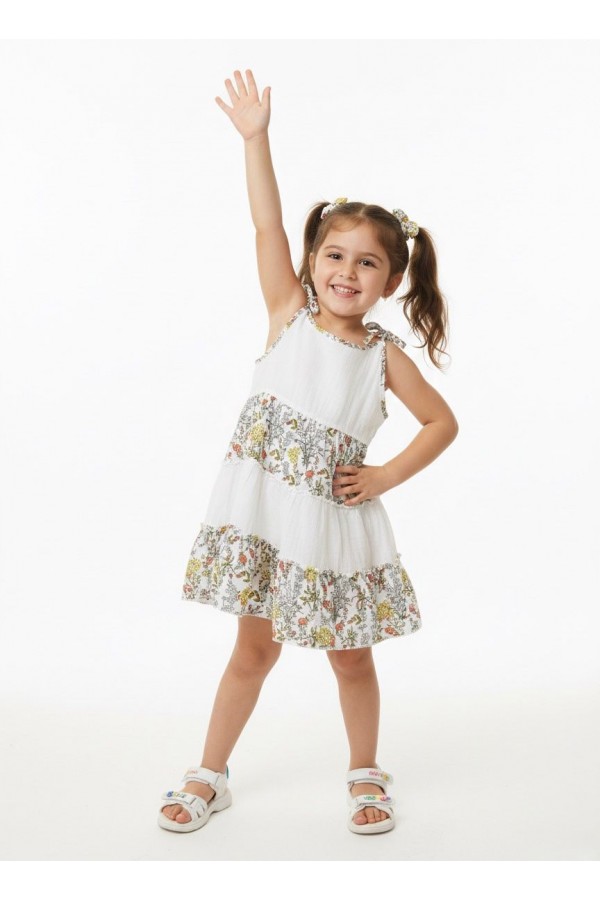 BELİS FIRFIRLI ÇOCUK ELBİSE ÇITIR ÇİÇEK BEYAZ