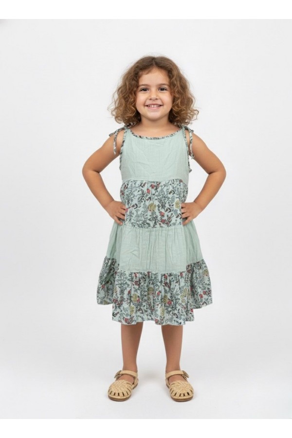 BELİS FIRFIRLI ÇOCUK ELBİSE - ÇITIR ÇİÇEK MİNT YEŞİLİ
