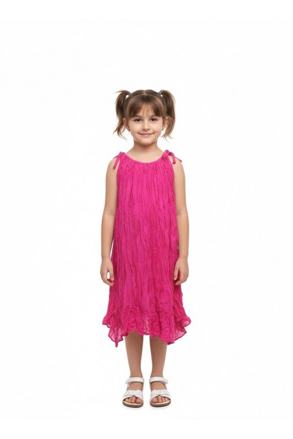 BÜRÜMCÜK ASKILI ÇOCUK ELBİSESİ - KIRMIZI