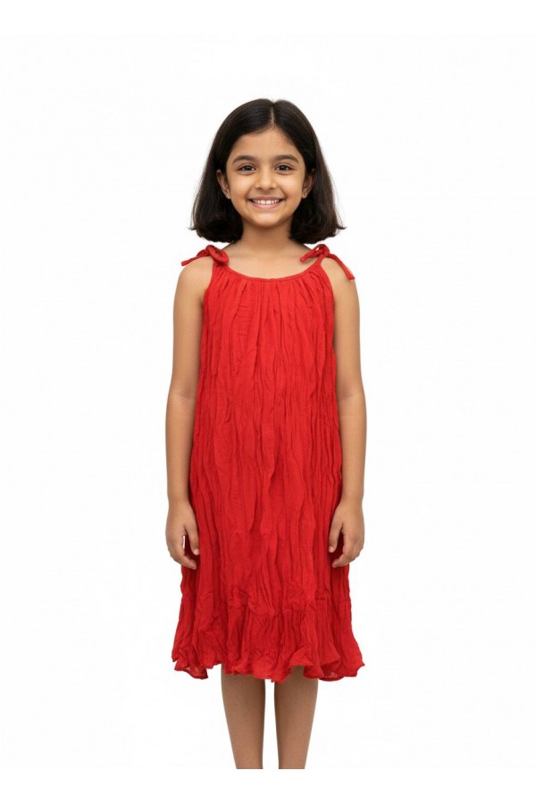 BÜRÜMCÜK ASKILI ÇOCUK ELBİSESİ - KIRMIZI