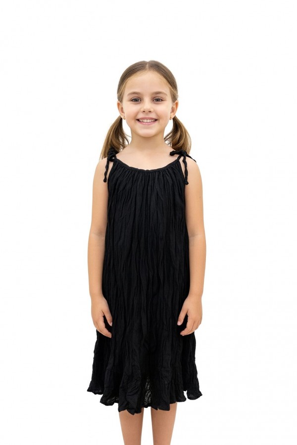 BÜRÜMCÜK ASKILI ÇOCUK ELBİSESİ - SİYAH