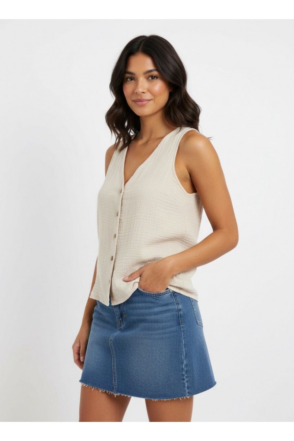 ESİN MÜSLİN BLUZ - BEJ