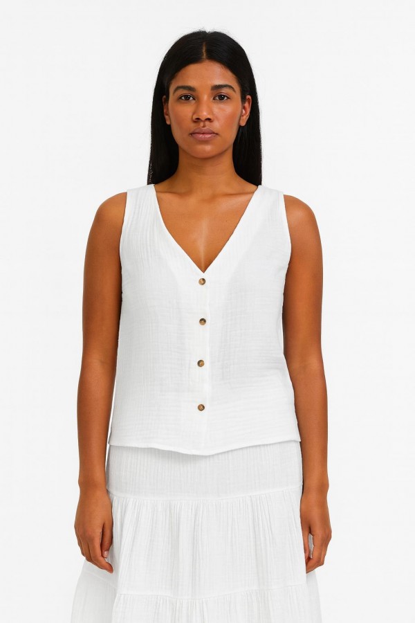 ESİN MÜSLİN BLUZ - BEYAZ