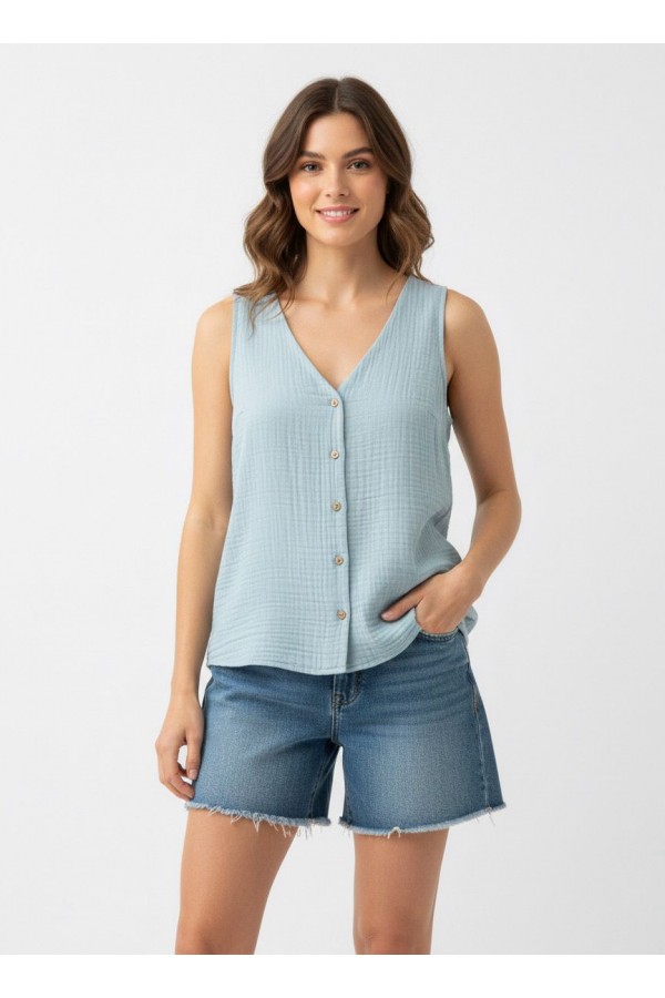 ESİN MÜSLİN BLUZ - MİNT MAVİ