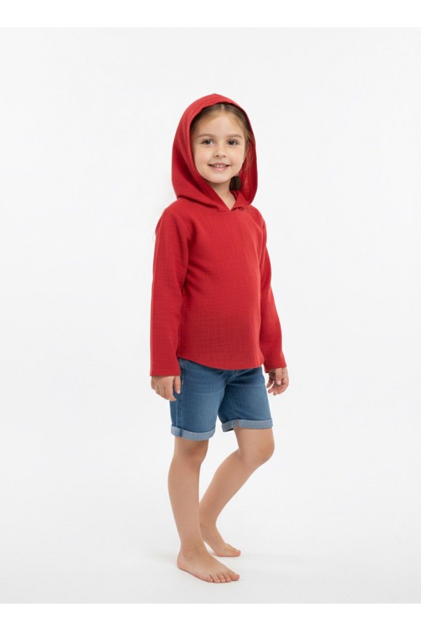 KAPÜŞONLU UZUN KOL UNİSEX ÇOCUK GÖMLEK - BORDO