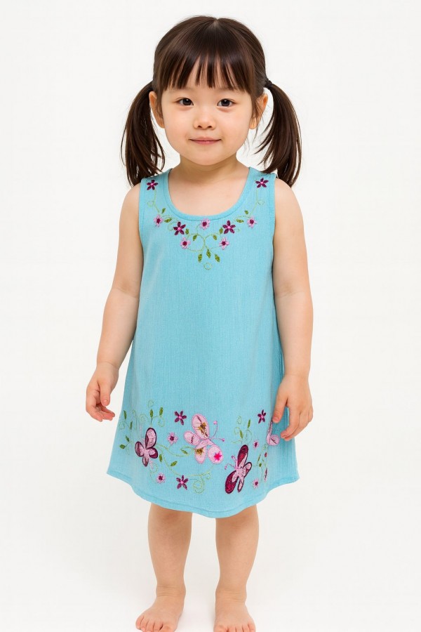 KELEBEK NAKIŞLI ÇOCUK ELBİSE - CAM GÖBEĞİ