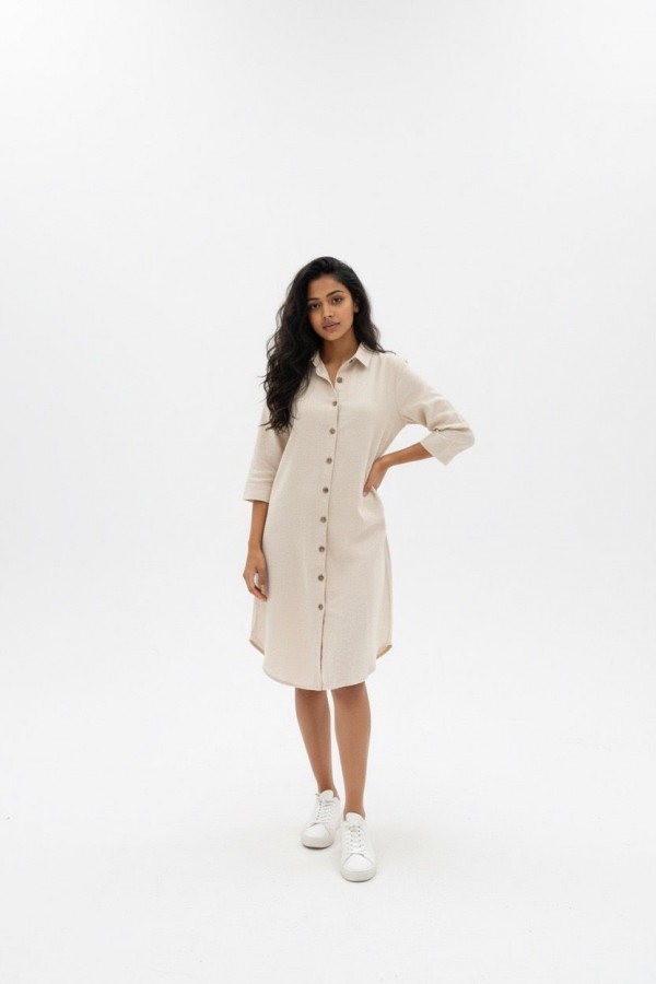 SELİN YAKALI GÖMLEK ELBİSE - BEJ