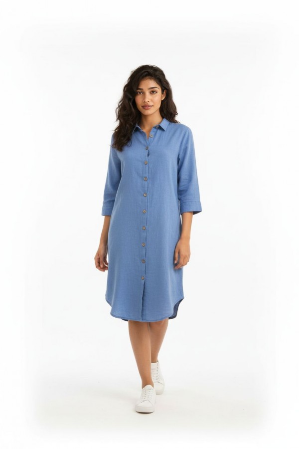 SELİN YAKALI GÖMLEK ELBİSE - MAVİ 