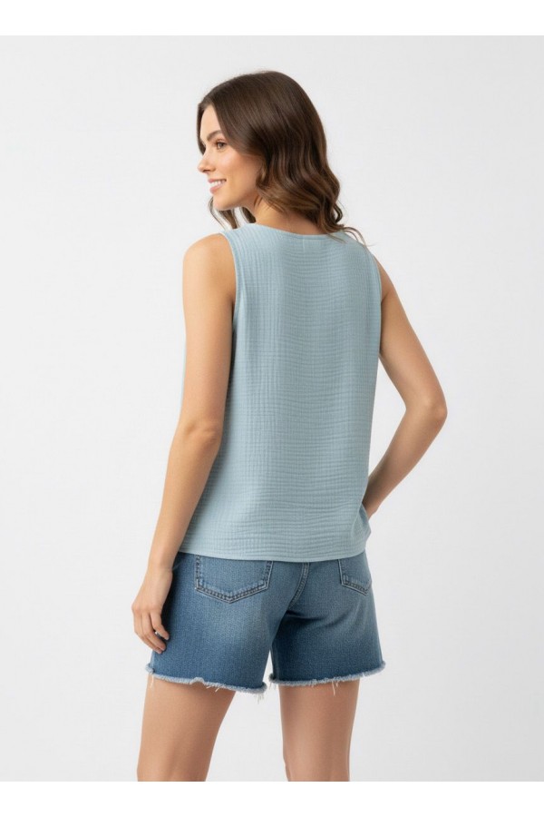 ESİN MÜSLİN BLUZ - MİNT MAVİ