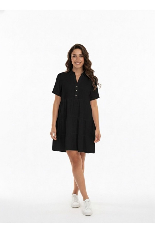 AYZA KATLI ELBİSE - SİYAH