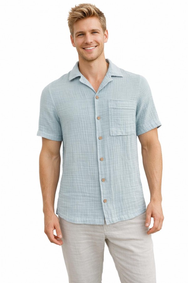 EYMEN BLAZER YAKA MÜSLİN GÖMLEK - MİNT MAVİ