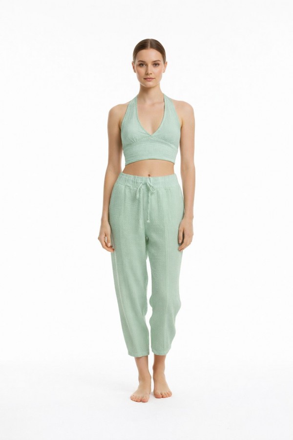 HERMİONE MÜSLİN PANTOLON - MİNT YEŞİLİ