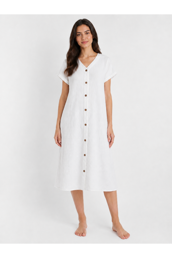 NARE MÜSLİN ELBİSE - BEYAZ