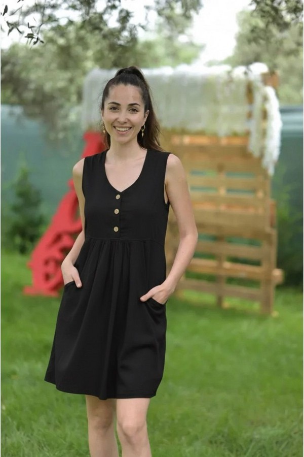 NAZ KOLSUZ KISA ELBİSE - SİYAH