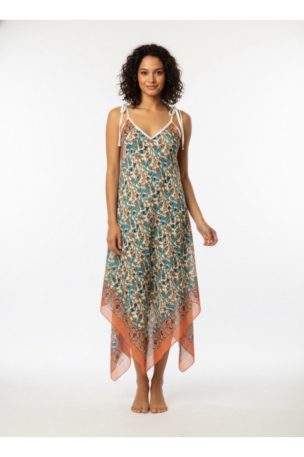 TÜLBENT MENDİL ELBİSE - ÇİNİ DESEN TURKUAZ MERCAN