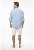 HELİOS HAKİM YAKA UZUN KOL MÜSLİN GÖMLEK - MAVİ