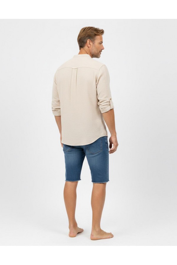 HELİOS HAKİM YAKA UZUN KOL MÜSLİN GÖMLEK - BEJ