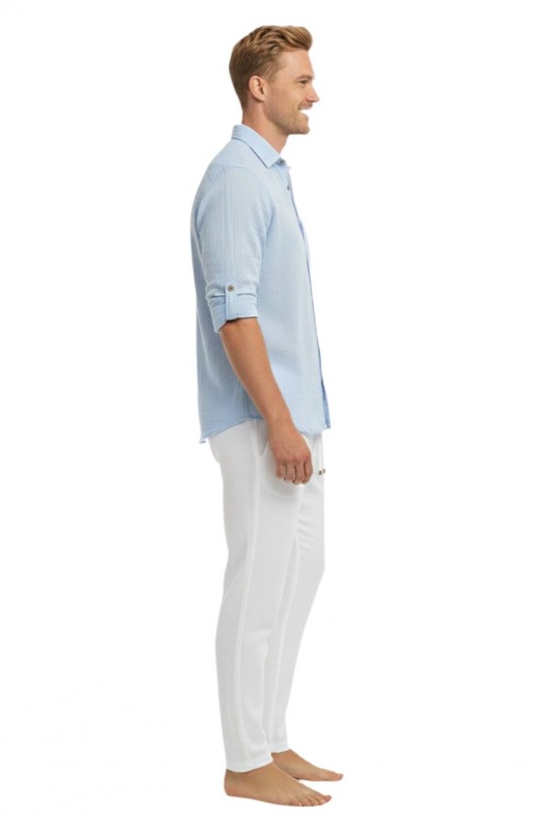 SİRİUS KLASİK YAKA UZUN KOL MÜSLİN GÖMLEK - MAVİ