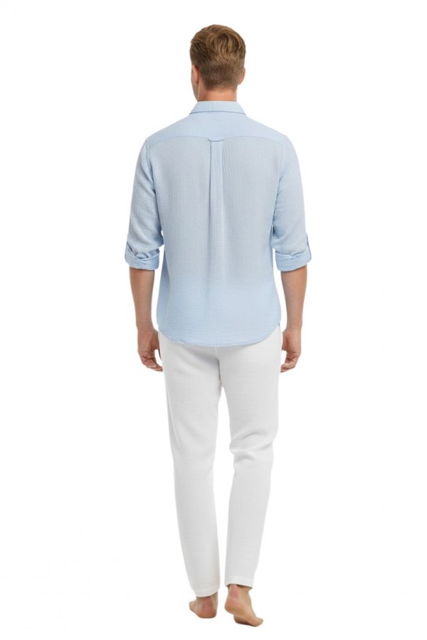 SİRİUS KLASİK YAKA UZUN KOL MÜSLİN GÖMLEK - MAVİ