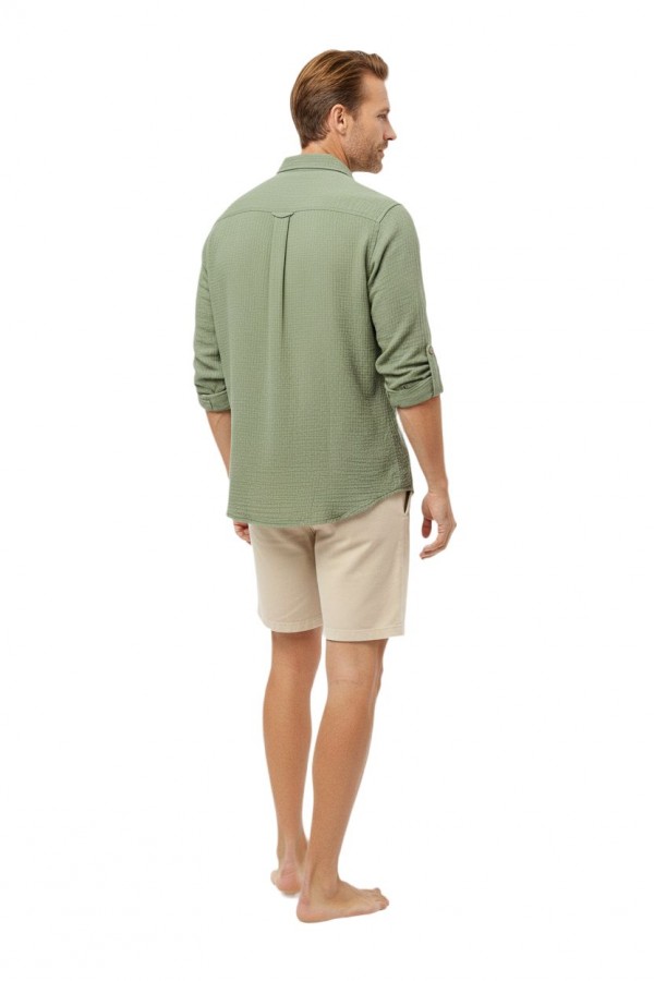 SİRİUS KLASİK YAKA UZUN KOL MÜSLİN GÖMLEK - HAKİ YEŞİL