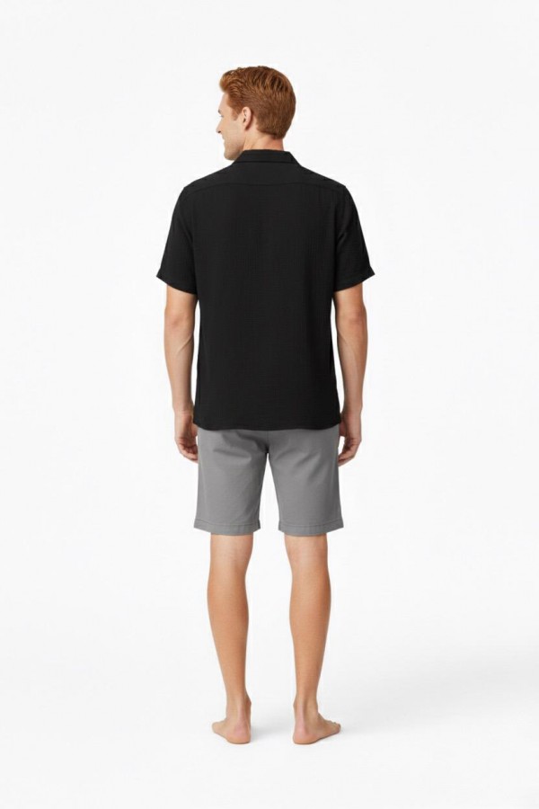 EYMEN BLAZER YAKA MÜSLİN GÖMLEK - SİYAH