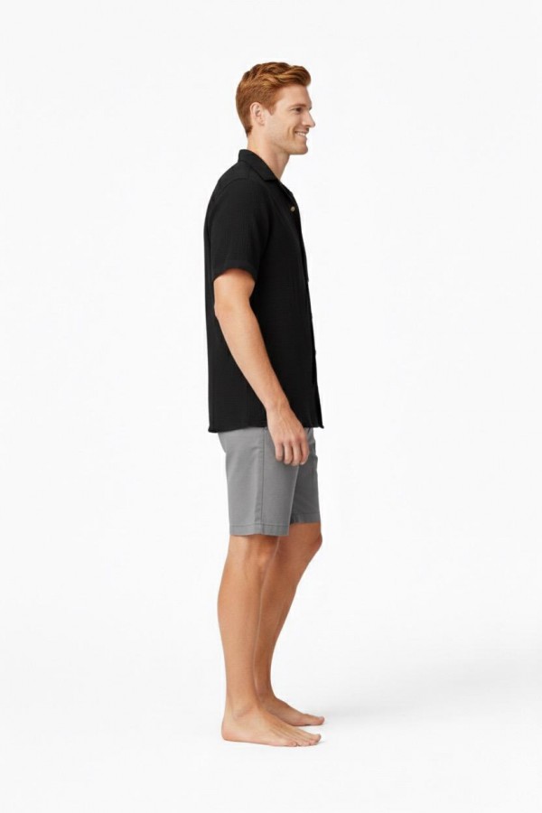 EYMEN BLAZER YAKA MÜSLİN GÖMLEK - SİYAH