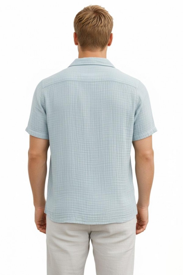 EYMEN BLAZER YAKA MÜSLİN GÖMLEK - MİNT MAVİ