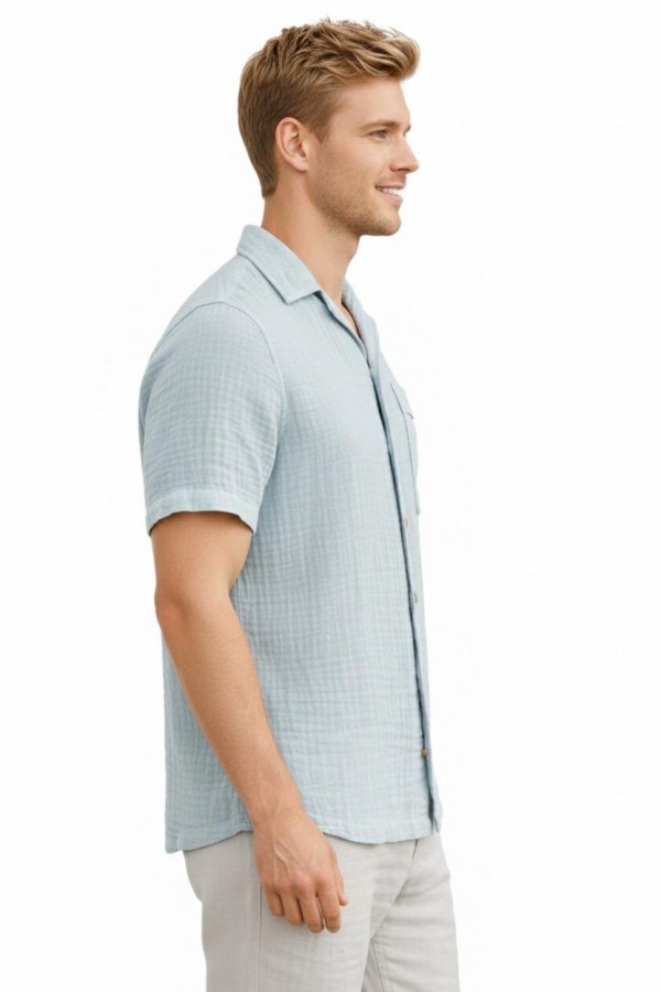 EYMEN BLAZER YAKA MÜSLİN GÖMLEK - MİNT MAVİ