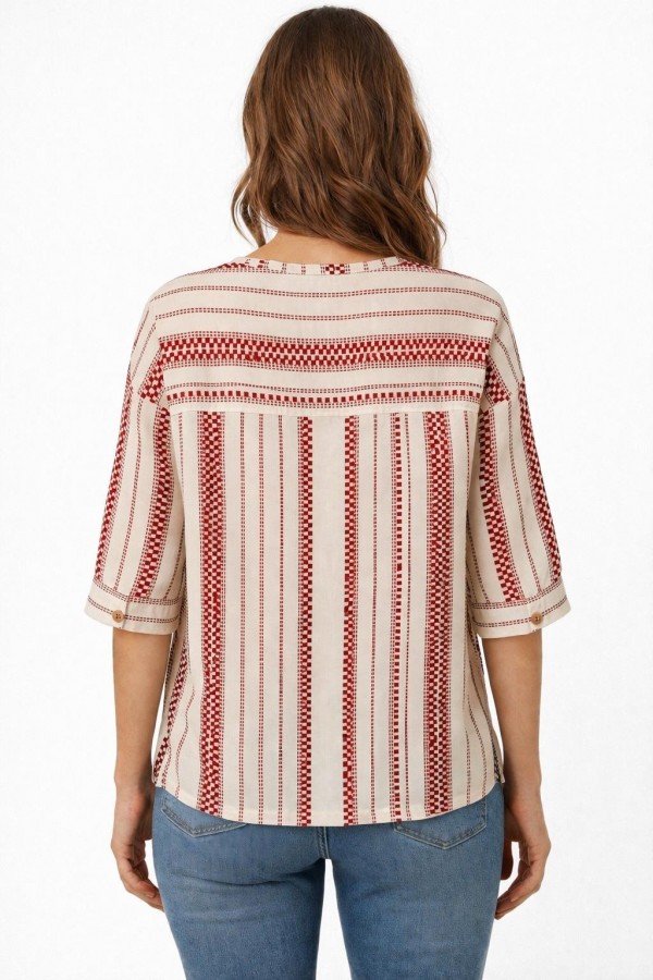 EYLÜL BLUZ - BORDO ETNİK DESEN