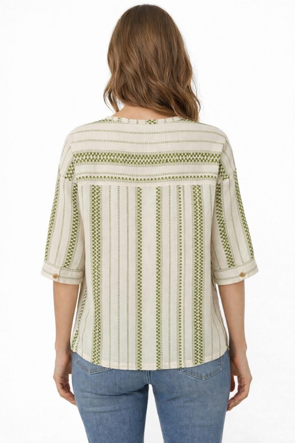 EYLÜLBLUZ - HAKİ YEŞİL ETNİK DESEN