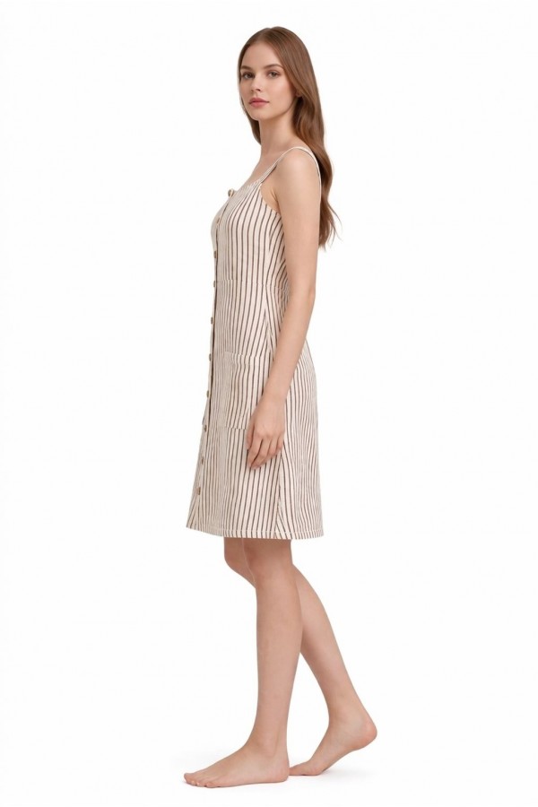 MARLEN ELBİSE - BORDO ÇİZGİLİ