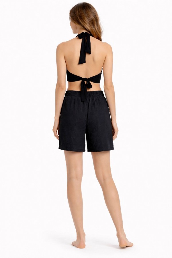 İPEK MÜSLİN ŞORT - SİYAH