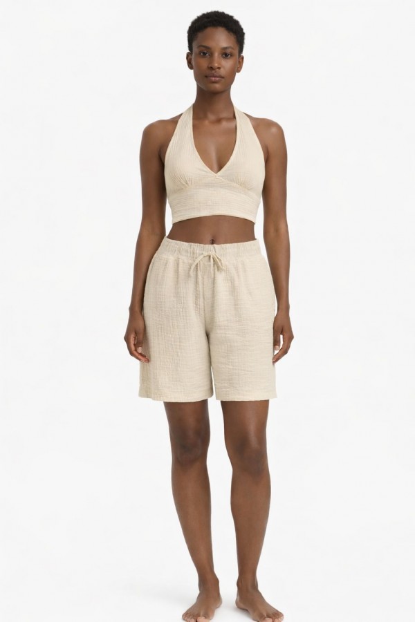İPEK MÜSLİN ŞORT - BEJ