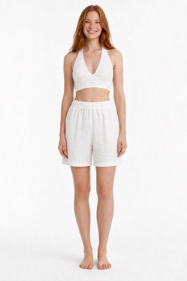İPEK MÜSLİN ŞORT - BEYAZ