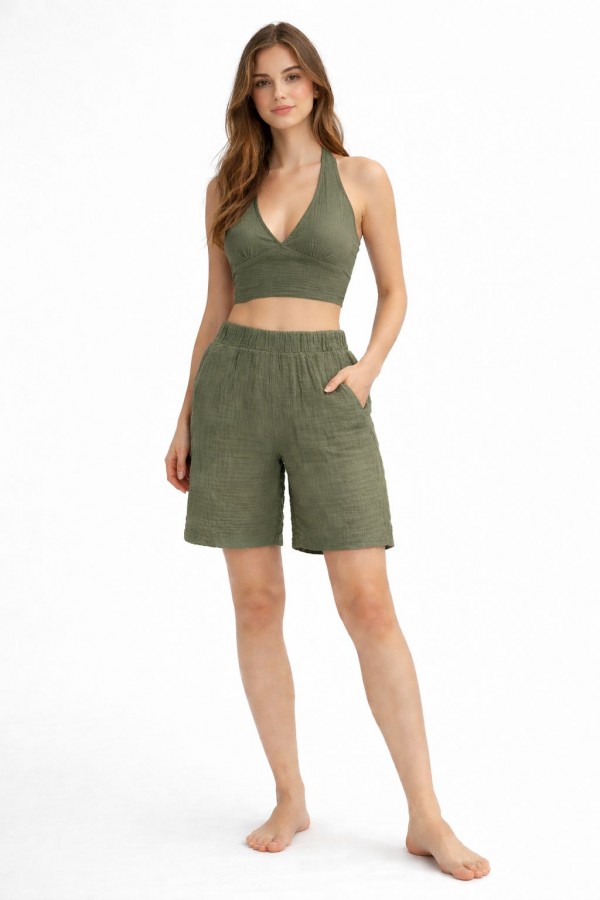 İPEK MÜSLİN ŞORT - HAKİ YEŞİL 
