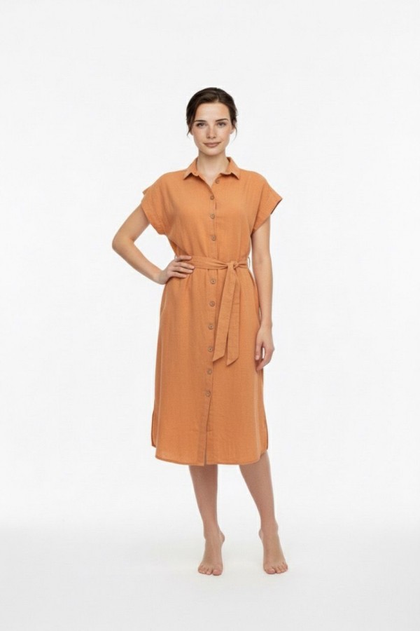 IRMAK UZUN GÖMLEK ELBİSE - FINDIK BEJİ