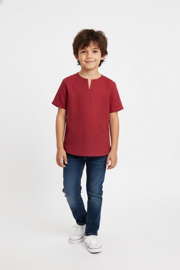 YAKASIZ ERKEK ÇOCUK GÖMLEĞİ - BORDO