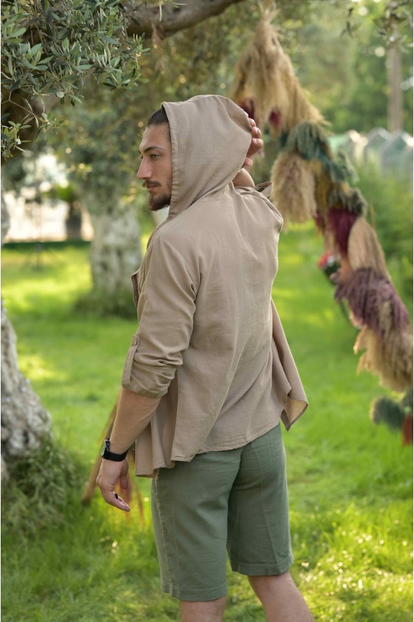 TOPRAK KAPÜŞONLU UNISEX GÖMLEK - TOPRAK RENGİ